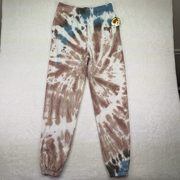 Buc-ee’s Tie Dye Blue Brown White Fleece Jogger Logo Sweatpants Size L - Picture 3 of 10